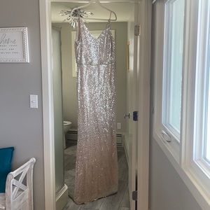 Formal, sequin champagne color full length dress